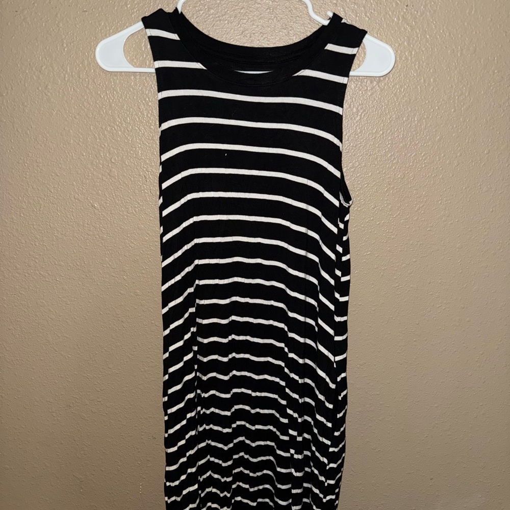 Time and Tru Black and White Striped Midi Dress